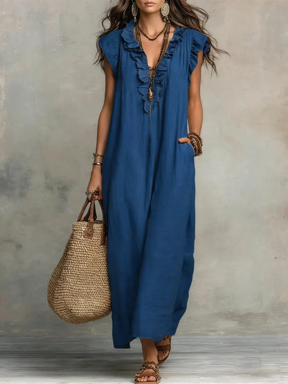 Celina™ | Robe Longue Bohème En Lin et Coton