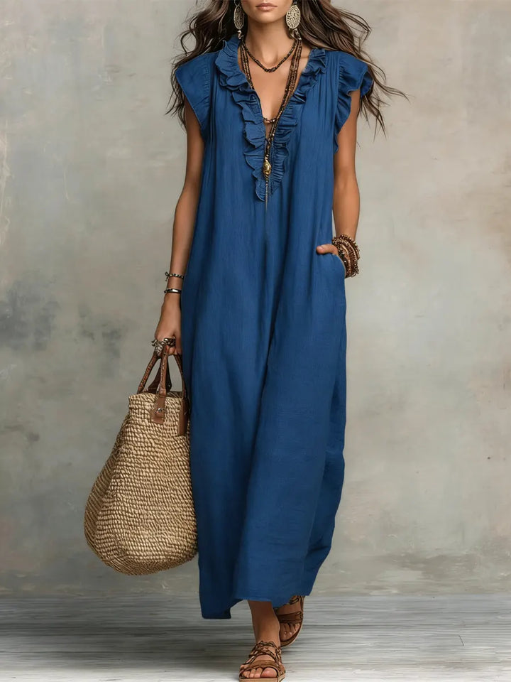 Celina™ | Robe Longue Bohème En Lin et Coton