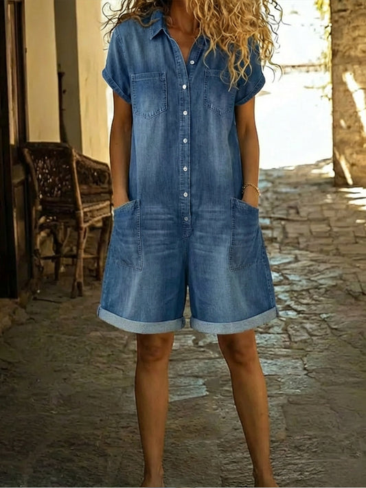 Solena | Combinaison Short Denim Décontractée