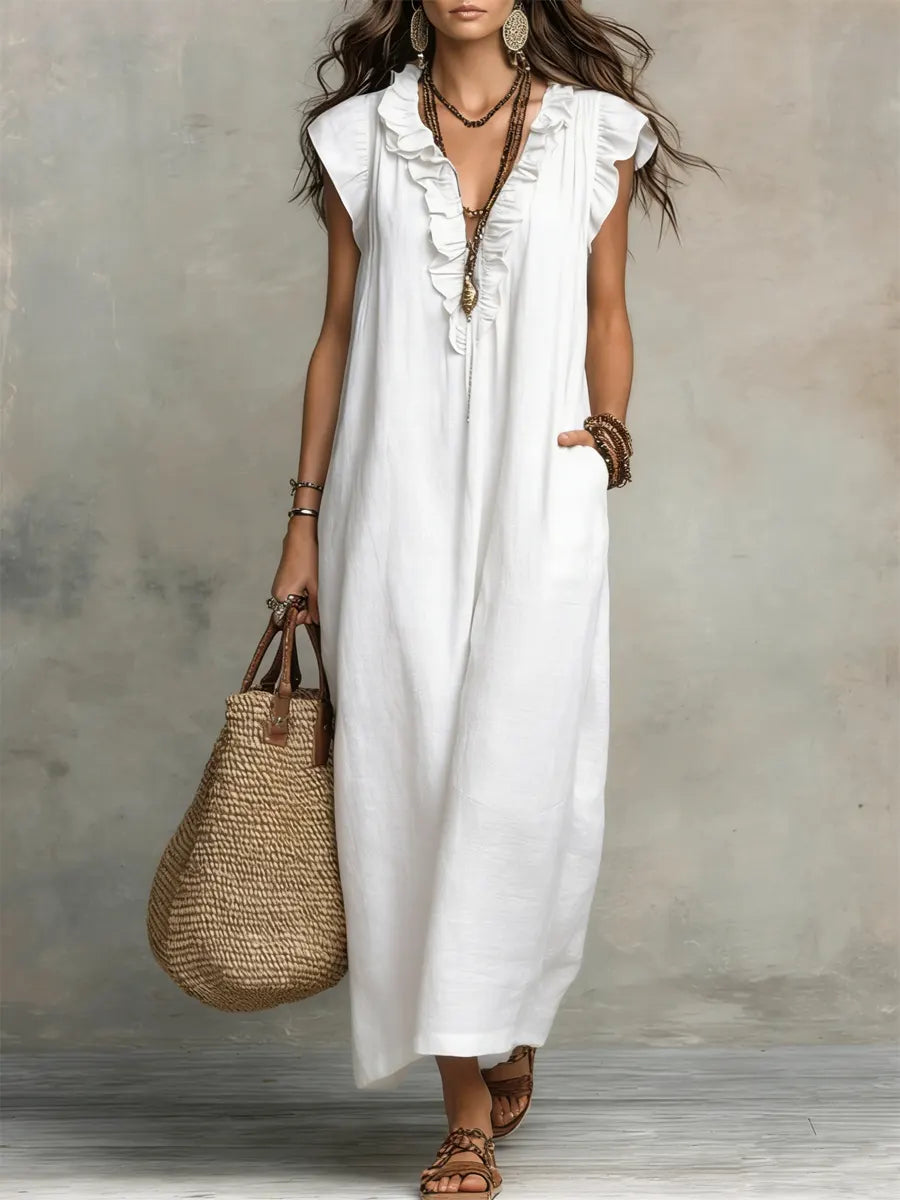 Celina™ | Robe Longue Bohème En Lin et Coton