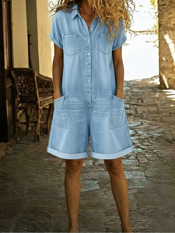 Solena | Combinaison Short Denim Décontractée