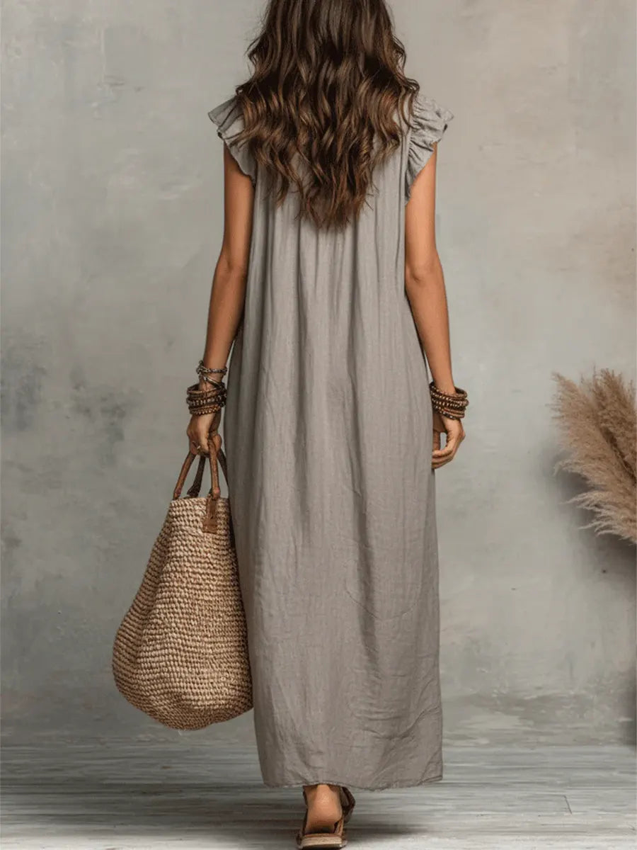 Celina™ | Robe Longue Bohème En Lin et Coton