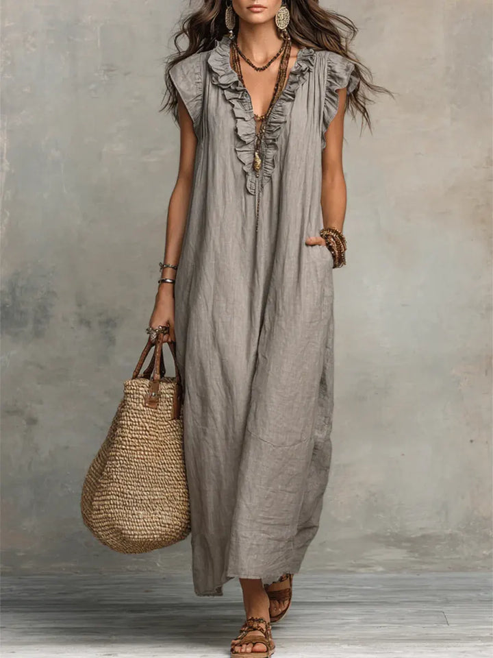 Celina™ | Robe Longue Bohème En Lin et Coton