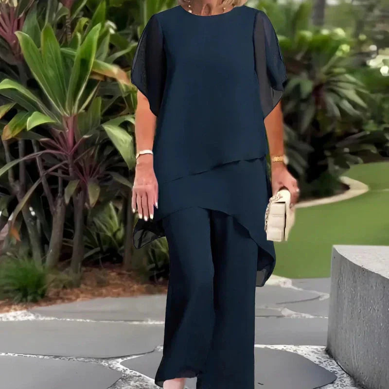 Liora | Ensemble Élégant à Top Asymétrique et Pantalon Large