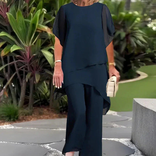 Liora | Ensemble Élégant à Top Asymétrique et Pantalon Large